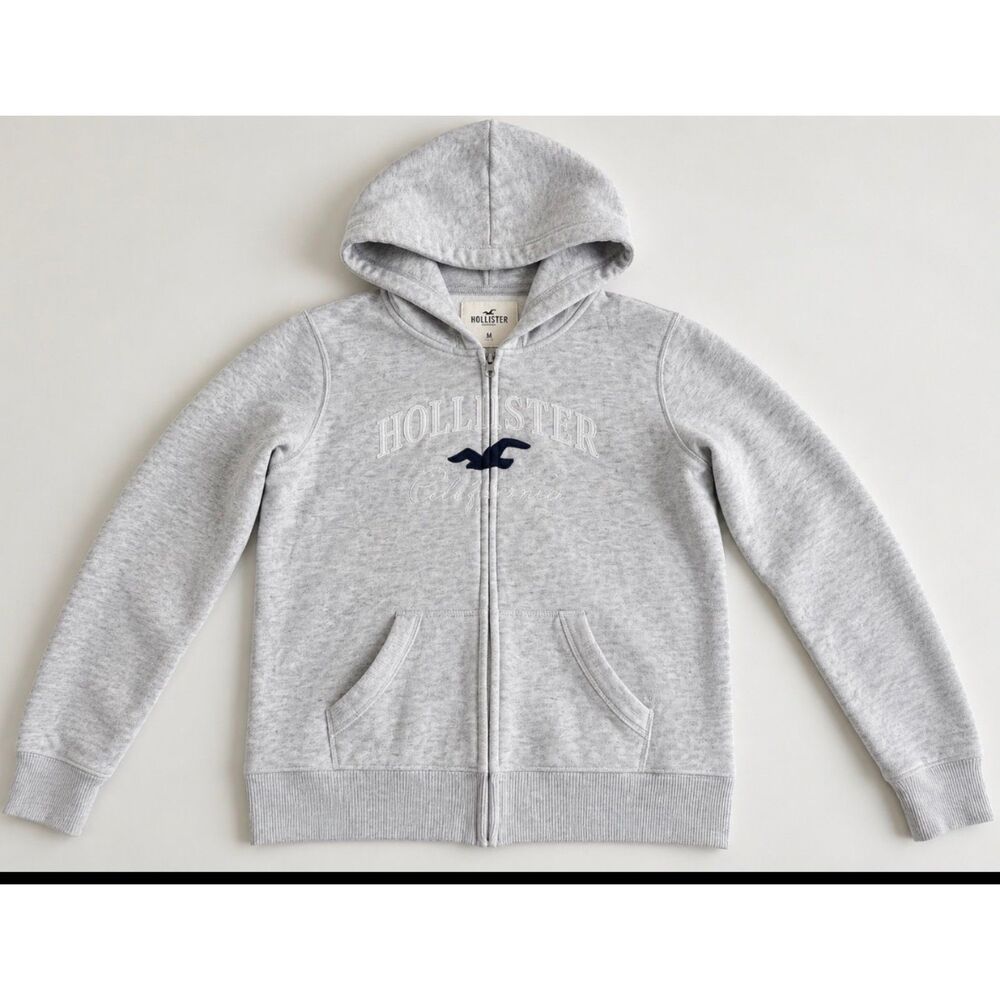 Hollister California Gray Logo Full Zip Hoodie Size L Y2K
